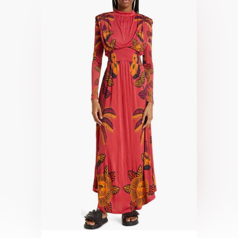 NWT $265 FARM Rio Living Bloom Long Sleeve Dress in  LIVING BLOOM BLUSH!